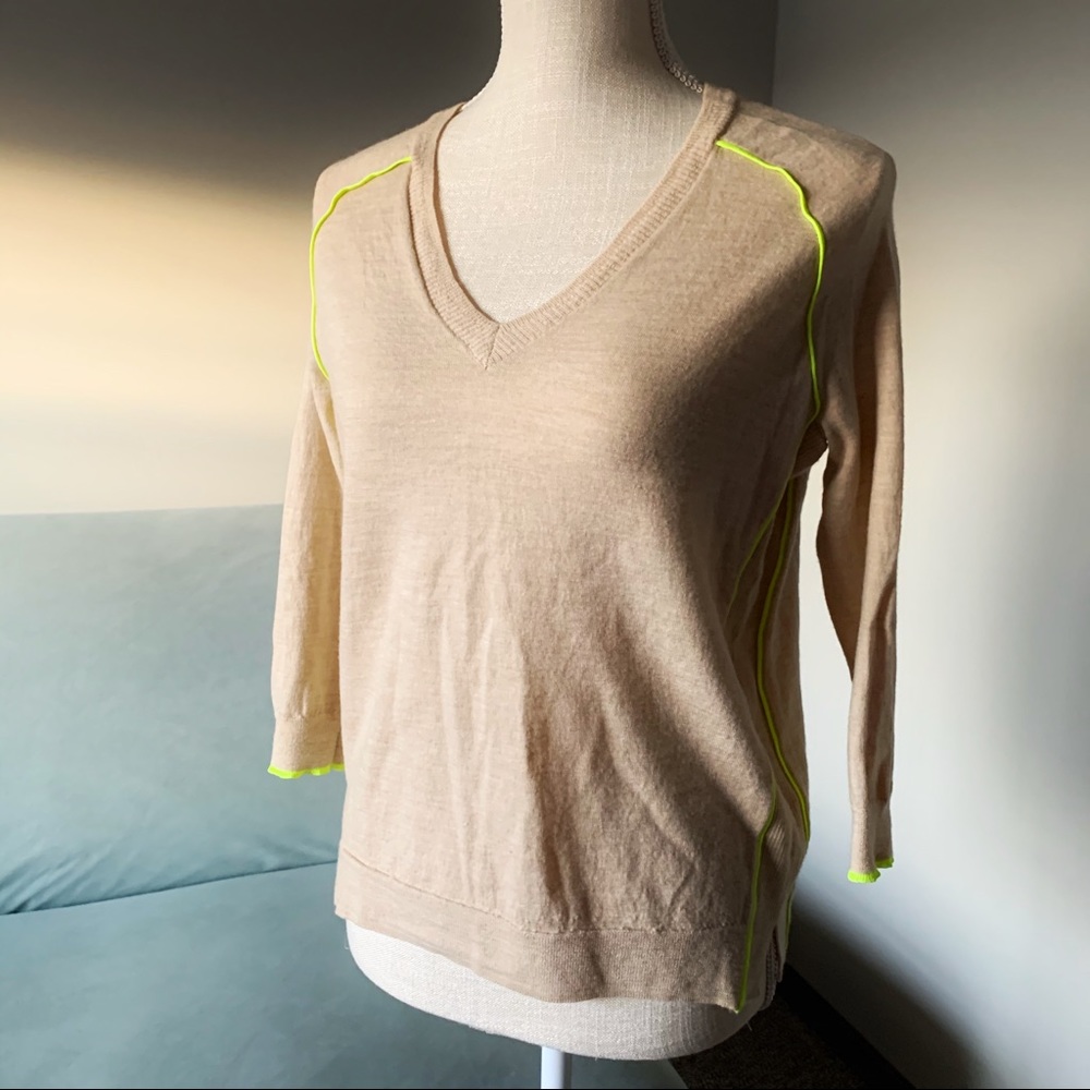J.Crew 100% Merino wool camel & neon sweater